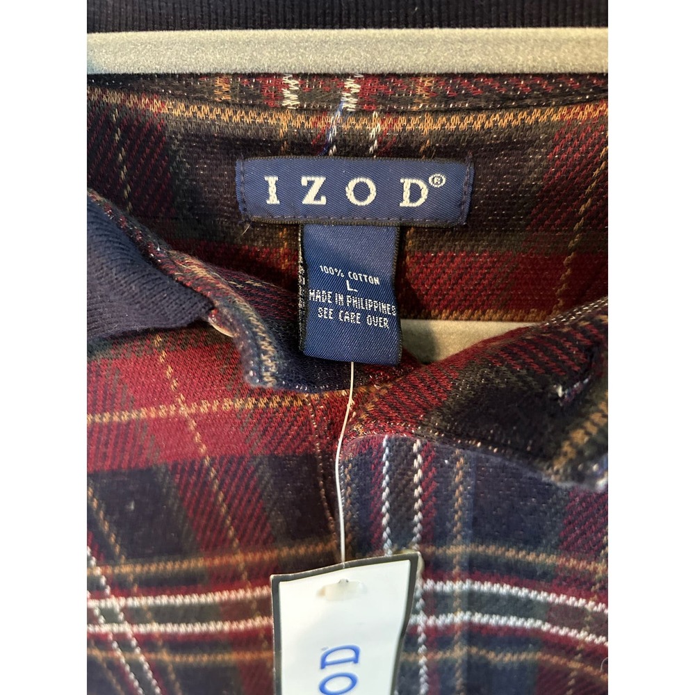 Izod Long Sleeved Flannel Polo - Size L - New with Tags - Picture 3 of 7